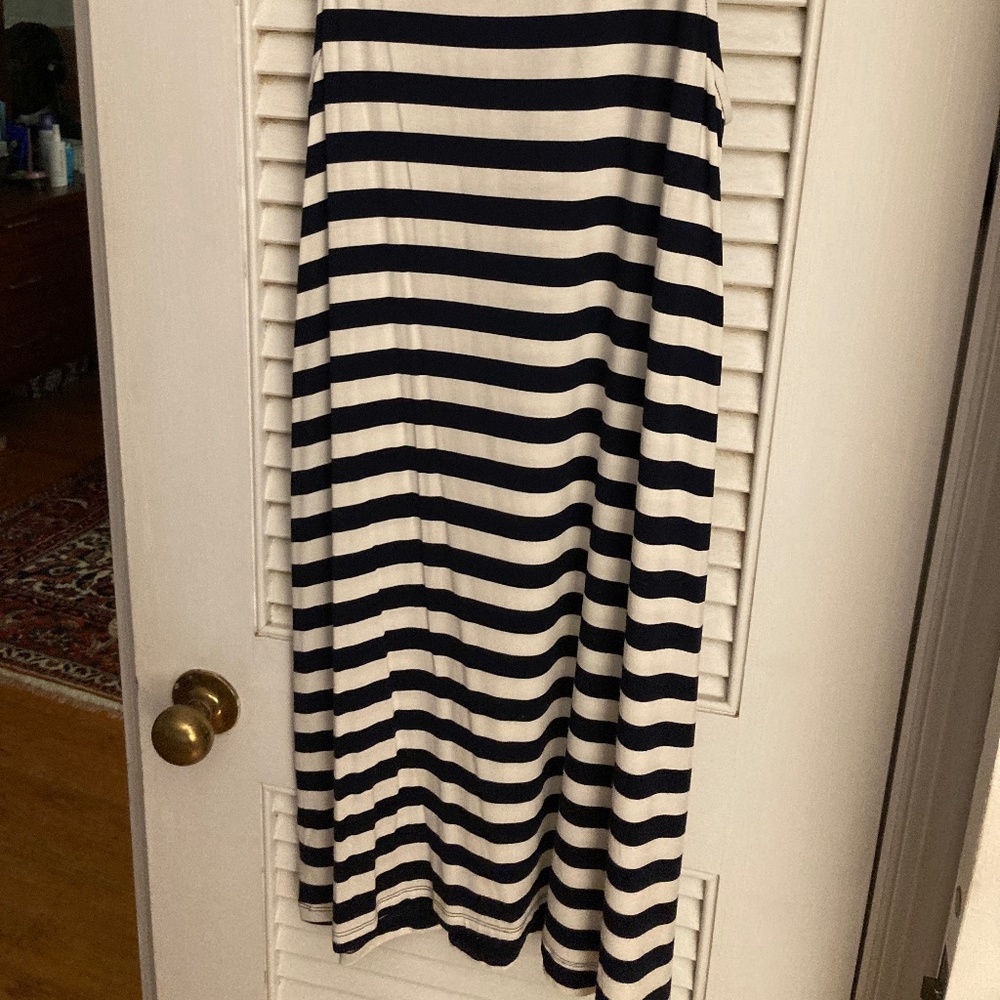 Navy and white striped dress